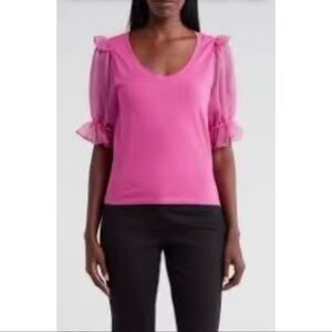 French Connection Pink Puff Sleeve Top